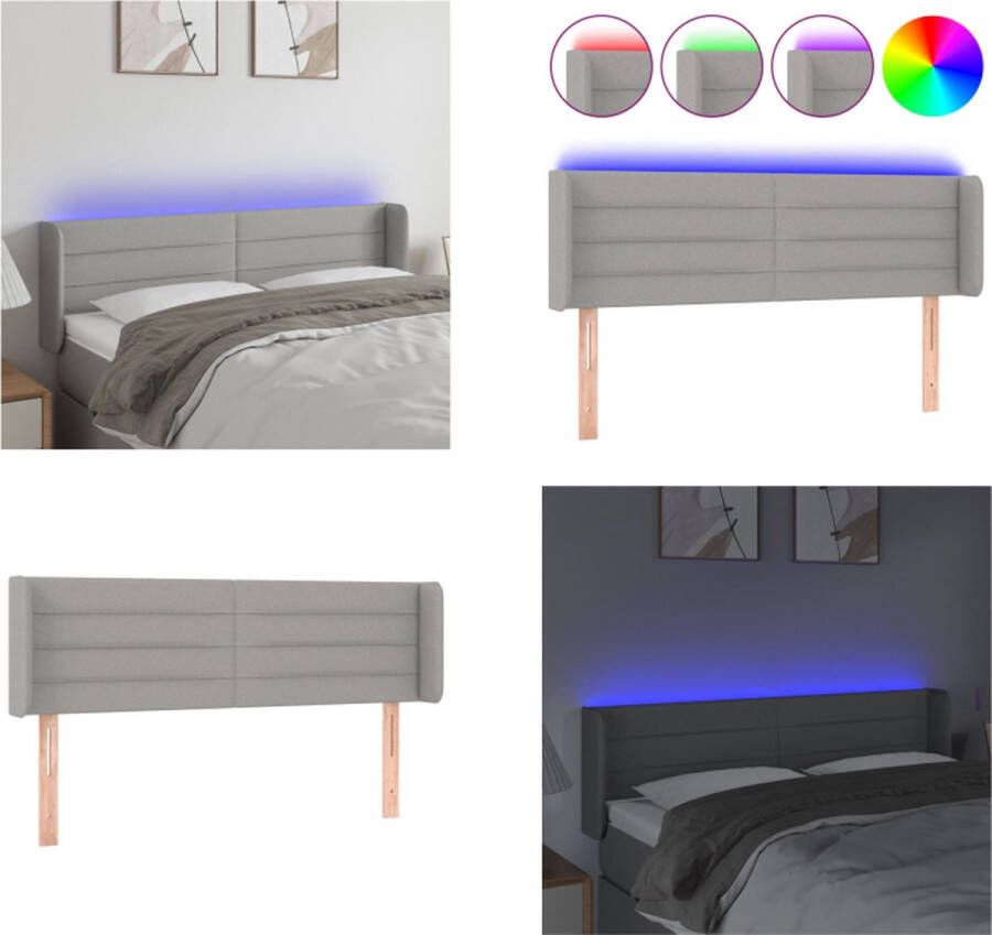 VidaXL Hoofdbord LED 147x16x78 88 cm stof lichtgrijs Hoofdbord Hoofdborden Hoofdeinde Houten Hoofdbord - Foto 2
