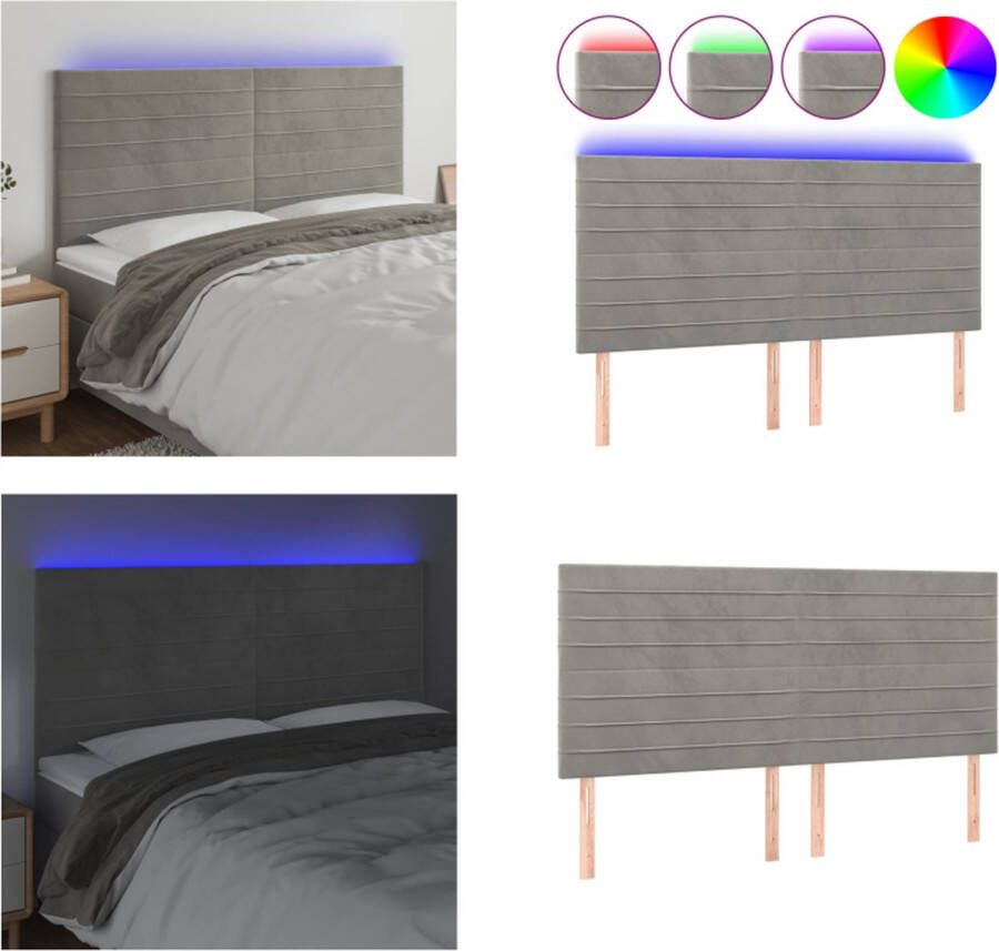 VidaXL Hoofdbord LED 160x5x118 128 cm fluweel lichtgrijs Hoofdbord Hoofdborden Hoofdeinde Houten Hoofdbord - Foto 2