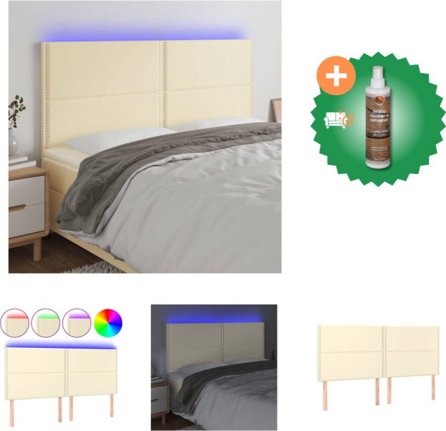 VidaXL Hoofdbord LED 160x5x118 128 cm kunstleer crèmekleurig Bedonderdeel Inclusief Houtreiniger en verfrisser