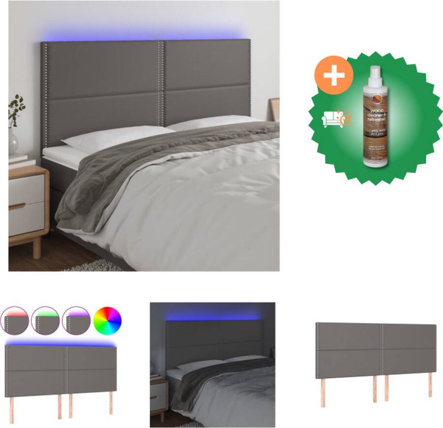 VidaXL Hoofdbord LED 160x5x118 128 cm kunstleer grijs Bedonderdeel Inclusief Houtreiniger en verfrisser