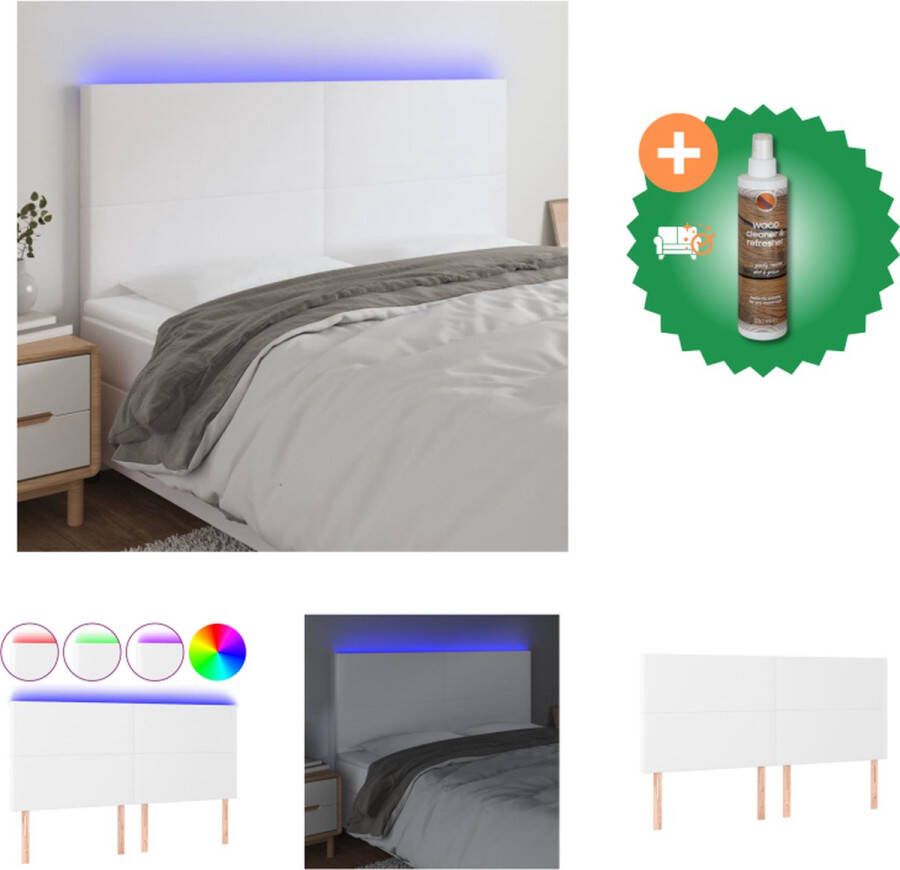 VidaXL Hoofdbord LED 160x5x118 128 cm kunstleer wit Bedonderdeel Inclusief Houtreiniger en verfrisser