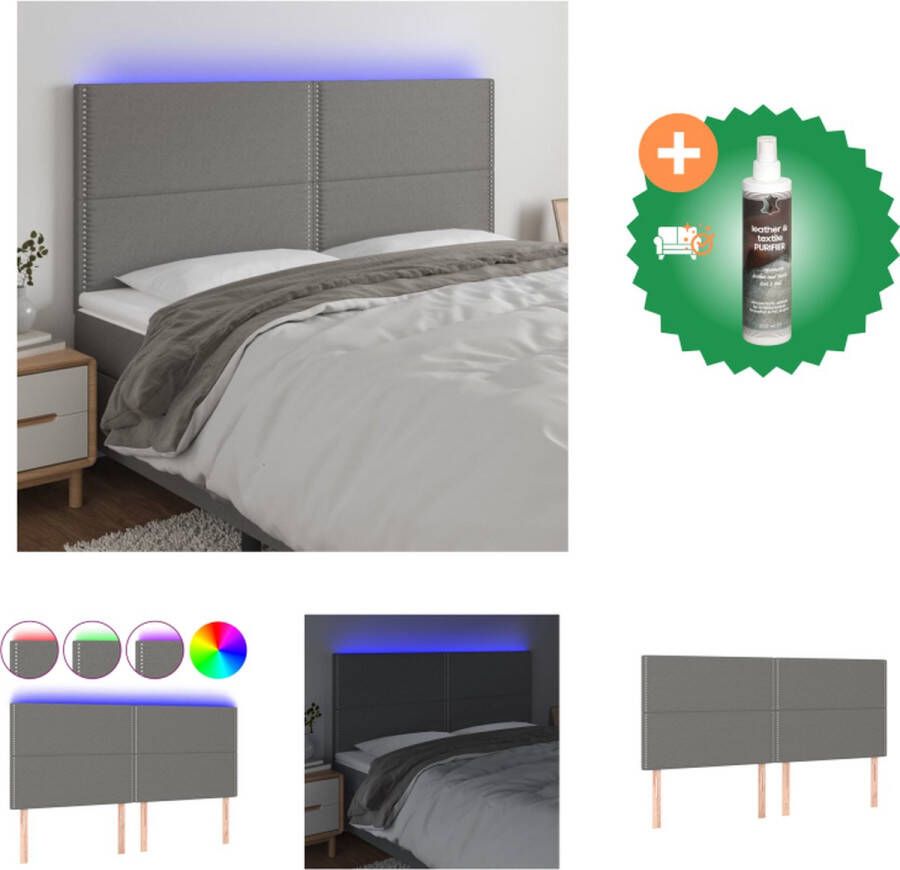VidaXL Hoofdbord LED 160x5x118 128 cm stof donkergrijs Bedonderdeel Inclusief Reiniger