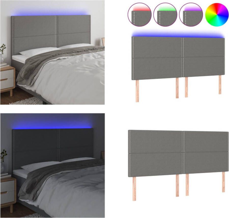 VidaXL Hoofdbord LED 160x5x118 128 cm stof donkergrijs Hoofdbord Hoofdborden Hoofdeinde Houten Hoofdbord