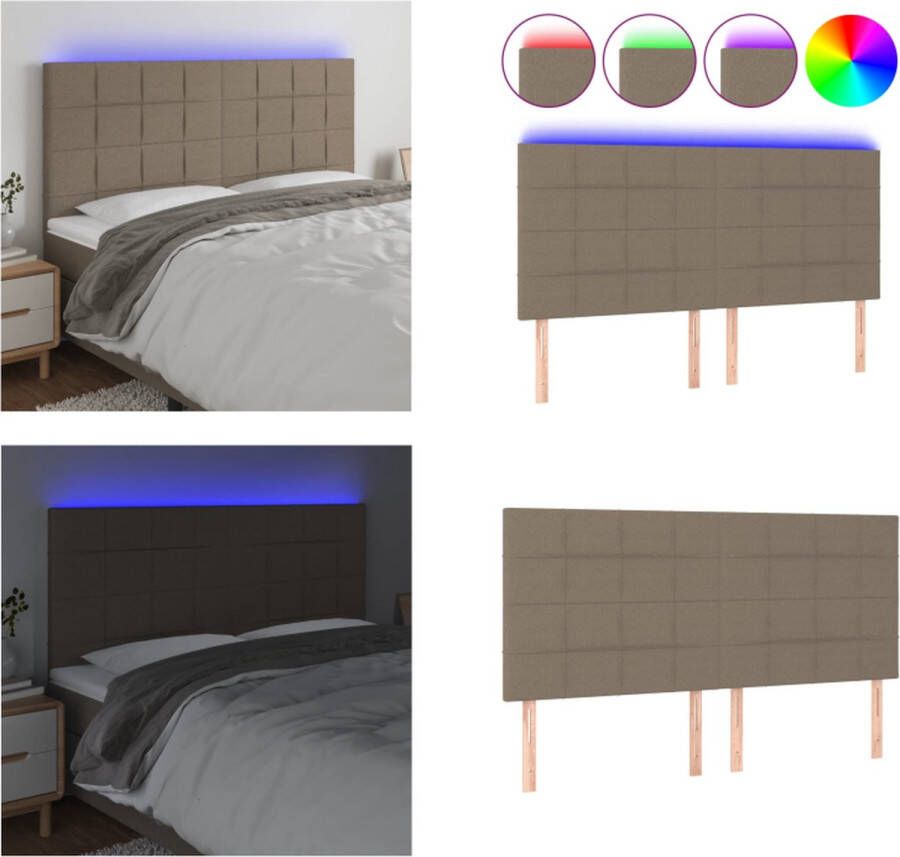 VidaXL Hoofdbord LED 160x5x118 128 cm stof taupe Hoofdbord Hoofdborden Hoofdeinde Houten Hoofdbord