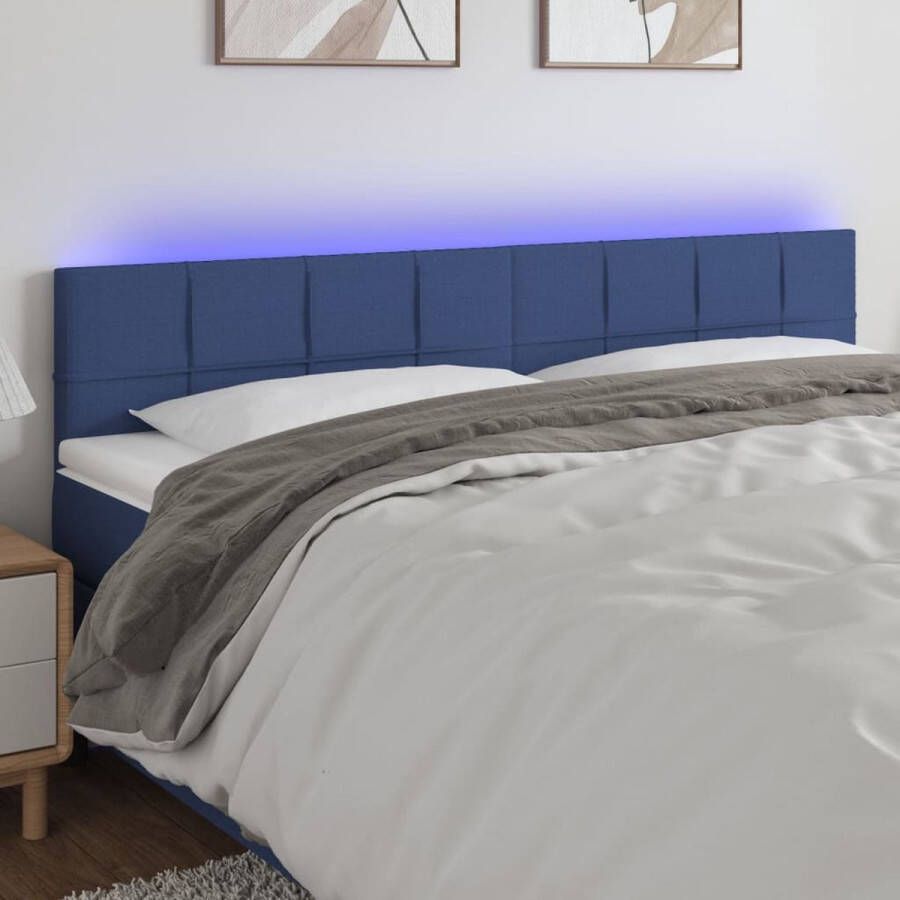VIDAXL Hoofdbord LED 160x5x78 88 cm stof blauw - Foto 1