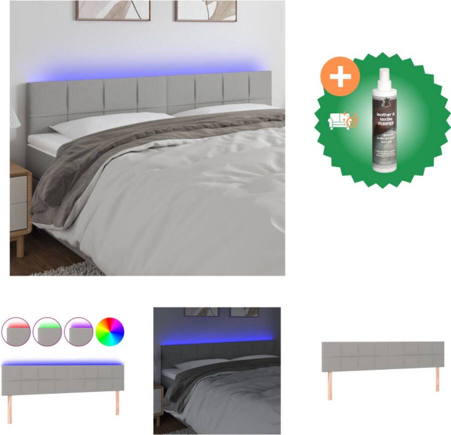 VidaXL Hoofdbord LED 160x5x78 88 cm stof lichtgrijs Bedonderdeel Inclusief Reiniger