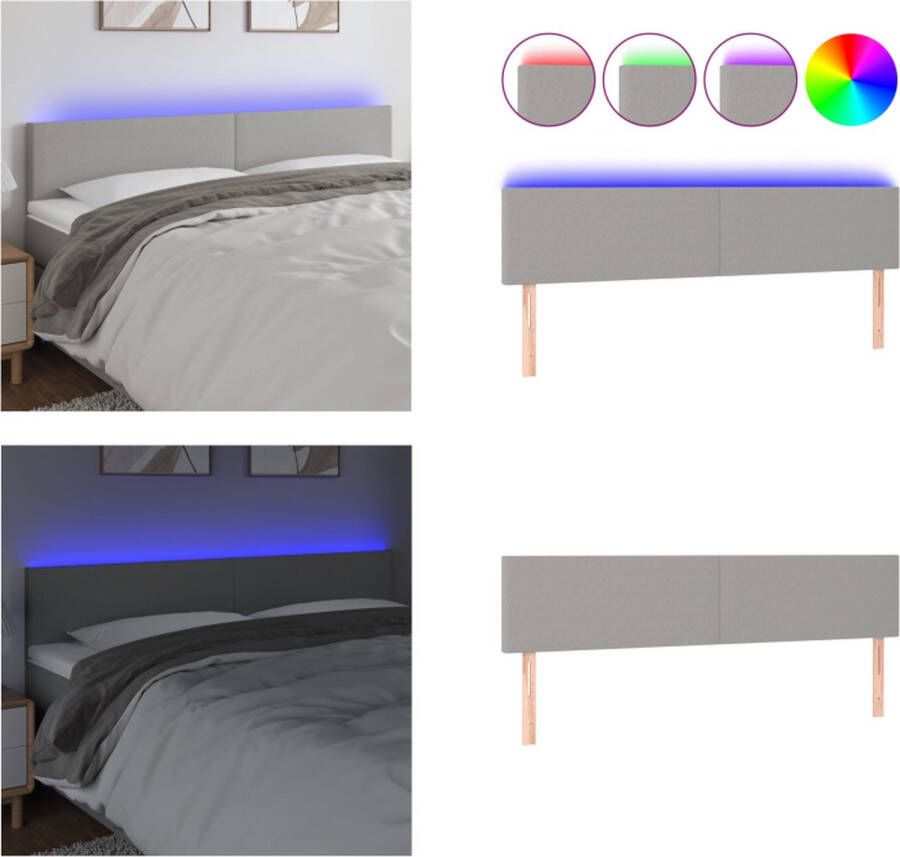 VidaXL Hoofdbord LED 160x5x78 88 cm stof lichtgrijs Hoofdbord Hoofdborden Hoofdeinde Houten Hoofdbord - Foto 2