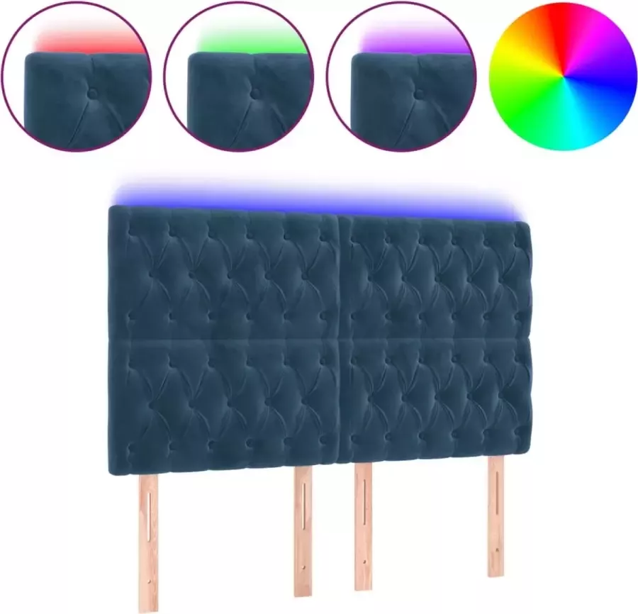 VIDAXL Hoofdbord LED 160x7x118 128 cm fluweel donkerblauw - Foto 3