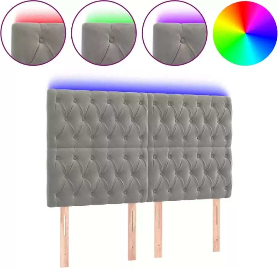 VidaXL Hoofdbord LED 144x7x118 128 cm fluweel lichtgrijs - Foto 2