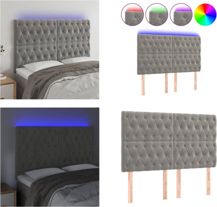 VidaXL Hoofdbord LED 160x7x118 128 cm fluweel lichtgrijs Hoofdbord Hoofdborden Hoofdeinde Houten Hoofdbord - Foto 2