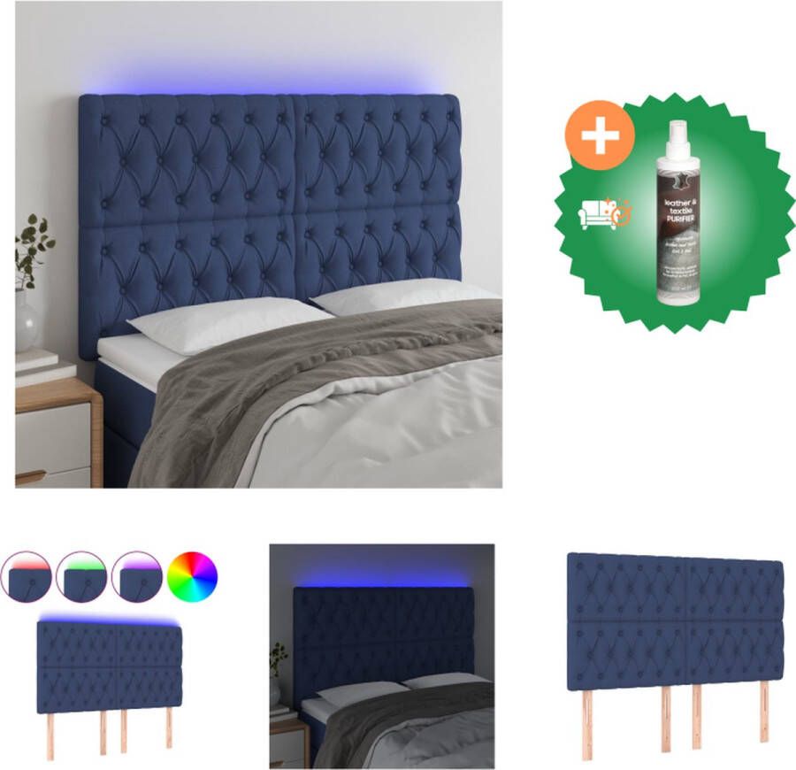 VidaXL Hoofdbord LED 160x7x118 128 cm stof blauw Bedonderdeel Inclusief Reiniger - Foto 1