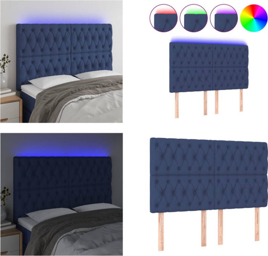VidaXL Hoofdbord LED 160x7x118 128 cm stof blauw Hoofdbord Hoofdborden Hoofdeinde Houten Hoofdbord