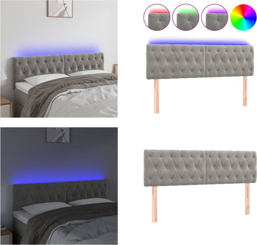 VidaXL Hoofdbord LED 160x7x78 88 cm fluweel lichtgrijs Hoofdbord Hoofdborden Hoofdeinde Houten Hoofdbord