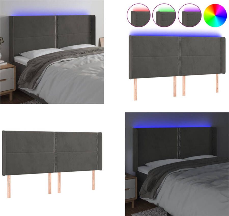 VidaXL Hoofdbord LED 163x16x118 128 cm fluweel donkergrijs Hoofdbord Hoofdborden Hoofdeinde Houten Hoofdbord