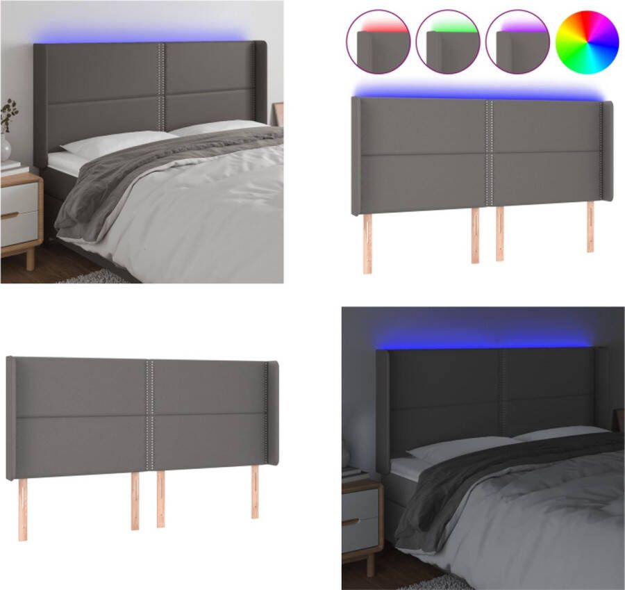 VidaXL Hoofdbord LED 163x16x118 128 cm kunstleer grijs Hoofdbord Hoofdborden Hoofdeinde Houten Hoofdbord