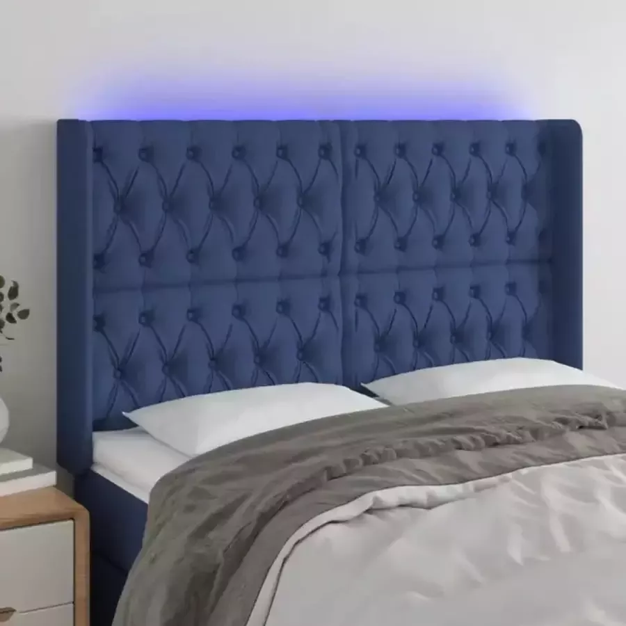VIDAXL Hoofdbord LED 163x16x118 128 cm stof blauw