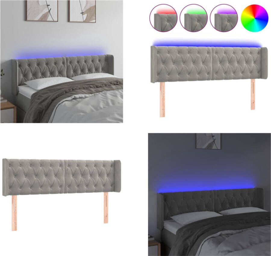 VidaXL Hoofdbord LED 163x16x78 88 cm fluweel lichtgrijs Hoofdbord Hoofdborden Hoofdeinde Houten Hoofdbord