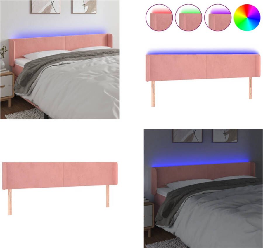 vidaXL Hoofdbord LED 163x16x78 88 cm fluweel roze Hoofdbord Hoofdborden Hoofdeinde Houten Hoofdbord