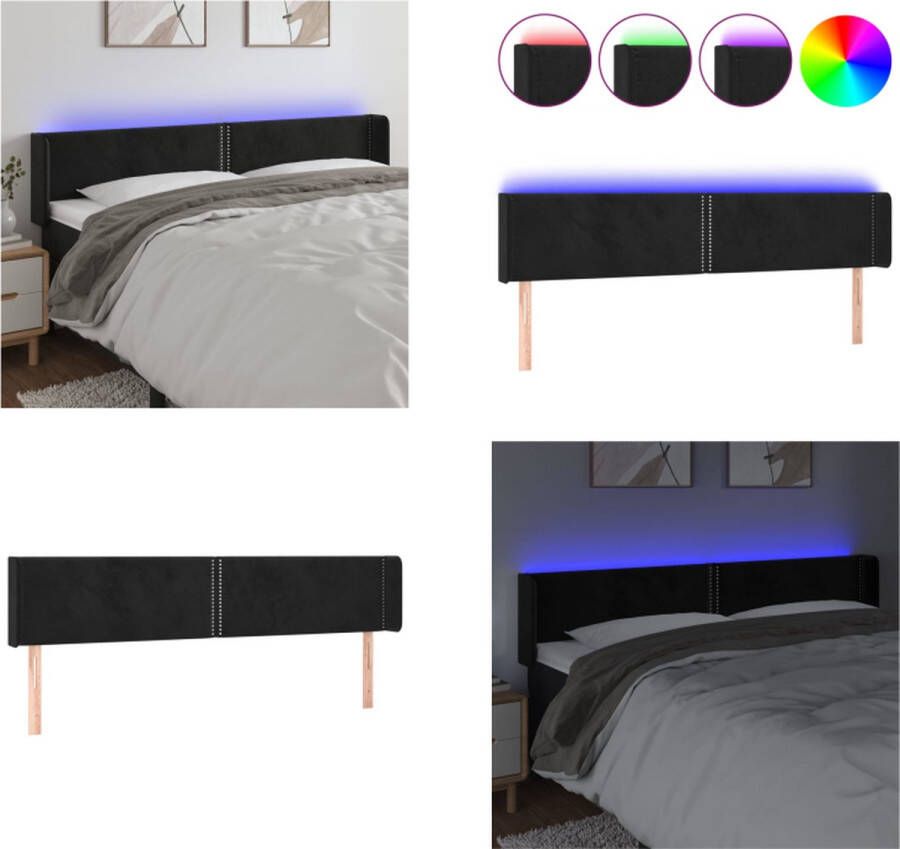 VidaXL Hoofdbord LED 163x16x78 88 cm fluweel zwart Hoofdbord Hoofdborden Hoofdeinde Houten Hoofdbord