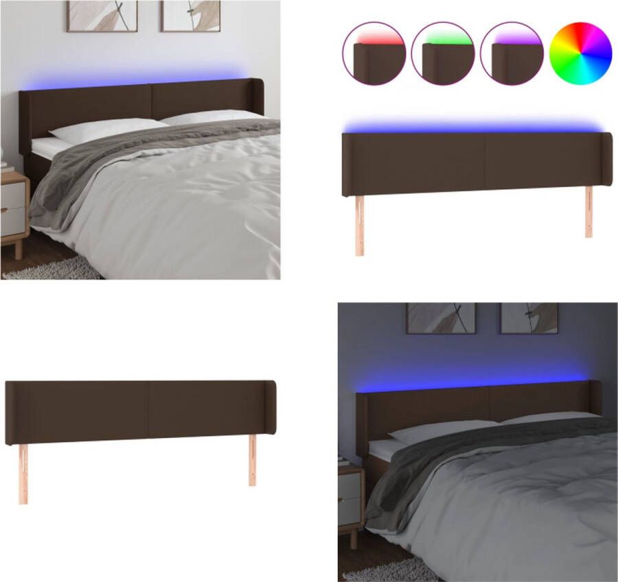 VidaXL Hoofdbord LED 163x16x78 88 cm kunstleer bruin Hoofdbord Hoofdborden Hoofdeinde Houten Hoofdbord