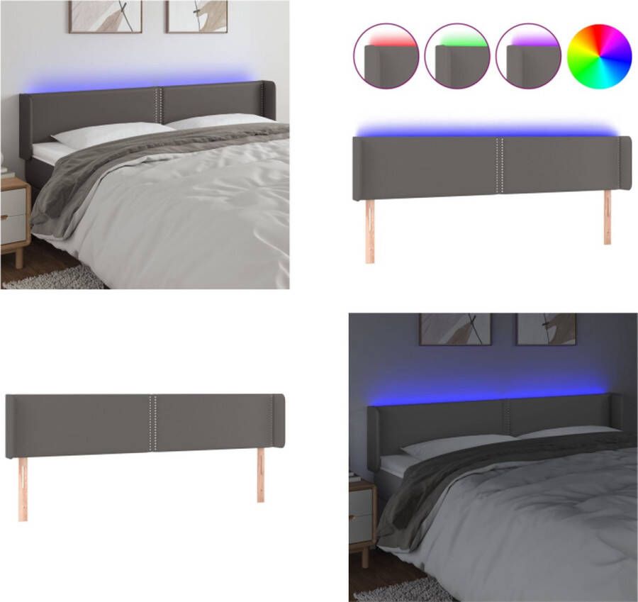 VidaXL Hoofdbord LED 163x16x78 88 cm kunstleer grijs Hoofdbord Hoofdborden Hoofdeinde Houten Hoofdbord - Foto 2