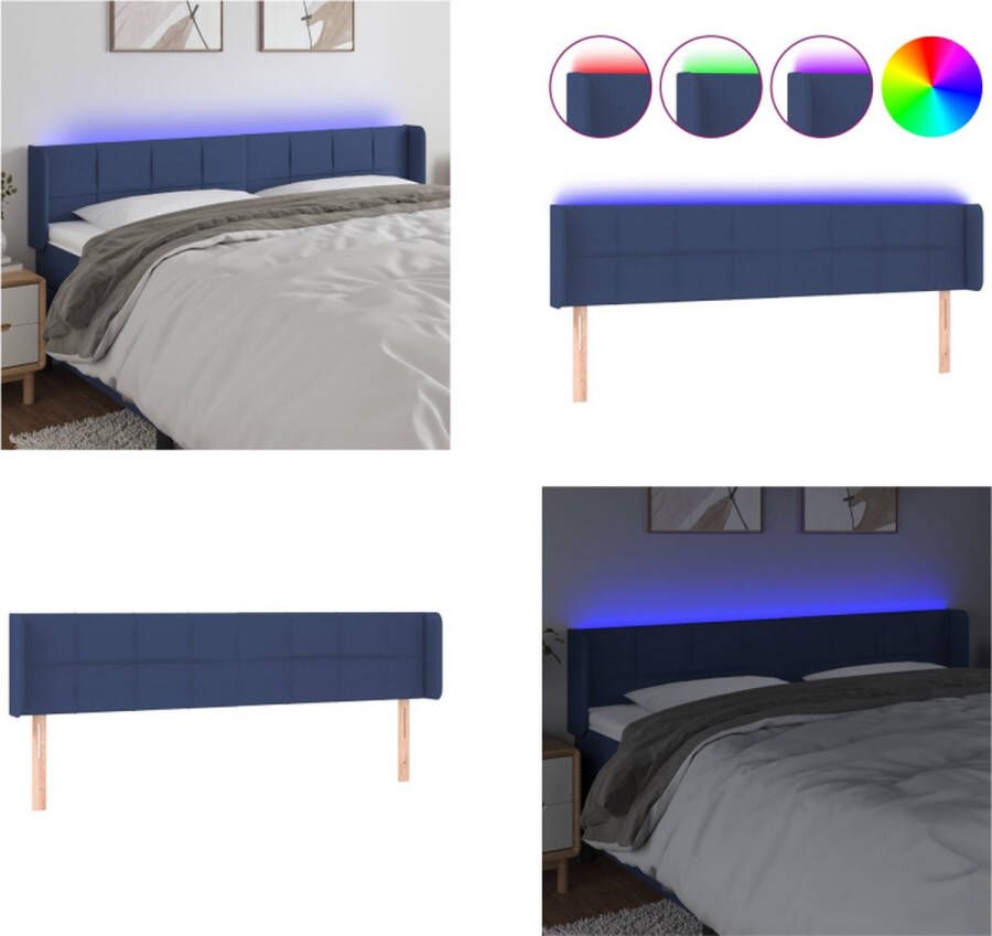 VidaXL Hoofdbord LED 163x16x78 88 cm stof blauw Hoofdbord Hoofdborden Hoofdeinde Houten Hoofdbord