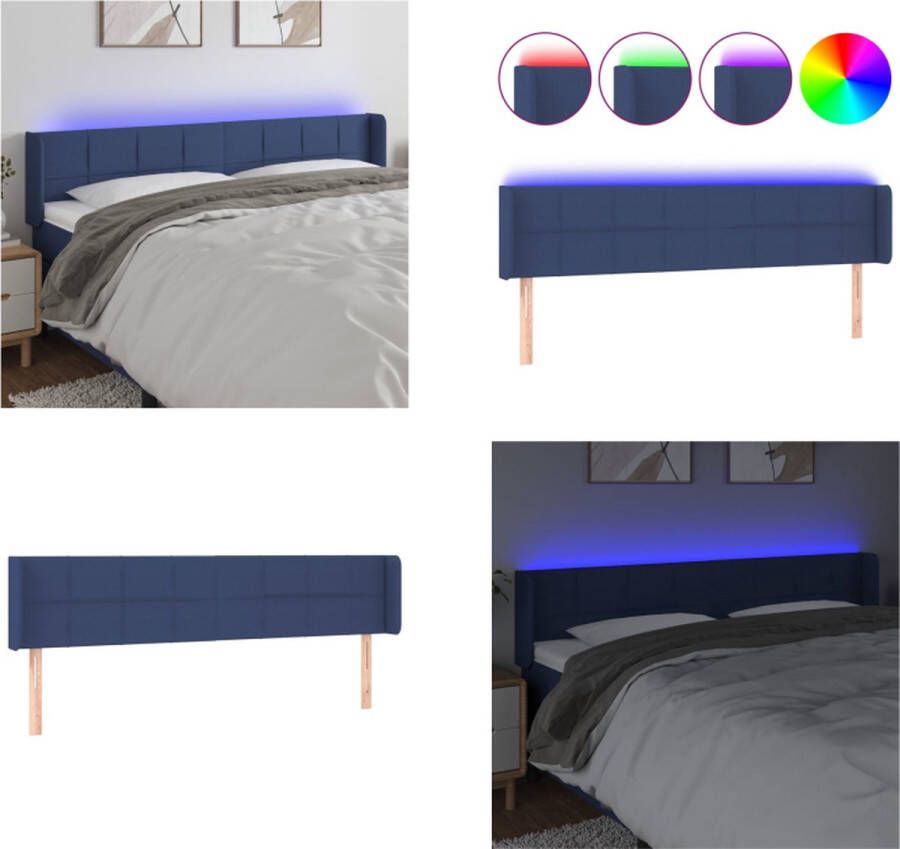 VidaXL Hoofdbord LED 163x16x78 88 cm stof blauw Hoofdbord Hoofdborden Hoofdeinde Houten Hoofdbord - Foto 1