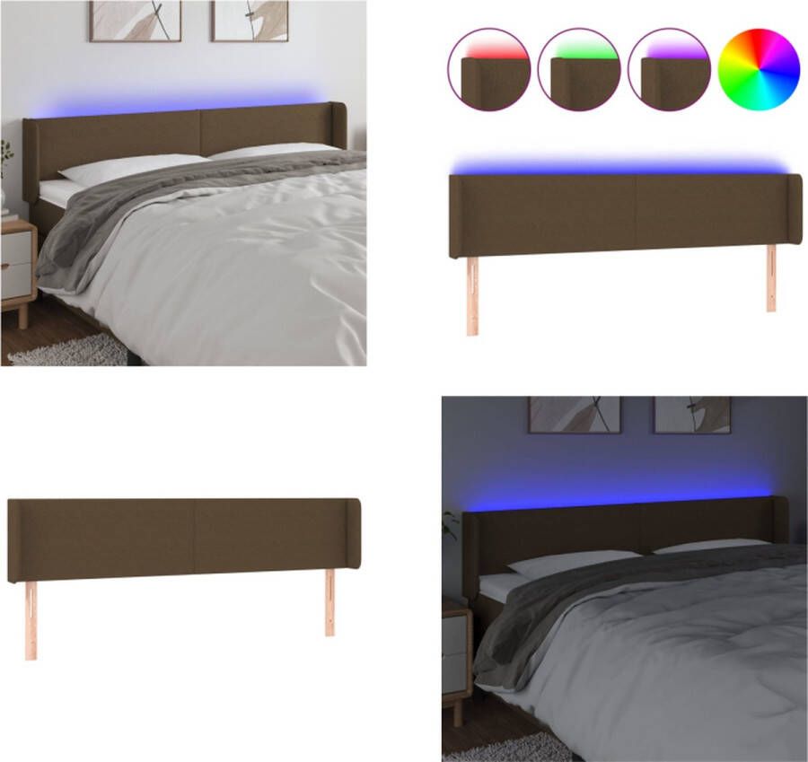 VidaXL Hoofdbord LED 163x16x78 88 cm stof donkerbruin Hoofdbord Hoofdborden Hoofdeinde Houten Hoofdbord