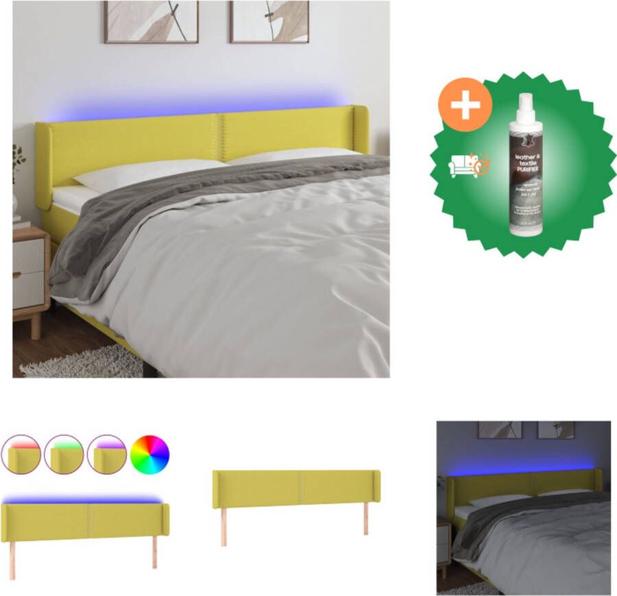 VidaXL Hoofdbord Groen Stof 163 x 16 x 78 88 cm LED-verlichting Bedonderdeel Inclusief Reiniger