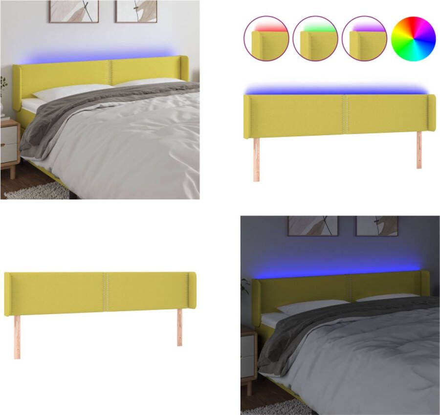 VidaXL Hoofdbord LED 163x16x78 88 cm stof groen Hoofdbord Hoofdborden Hoofdeinde Houten Hoofdbord