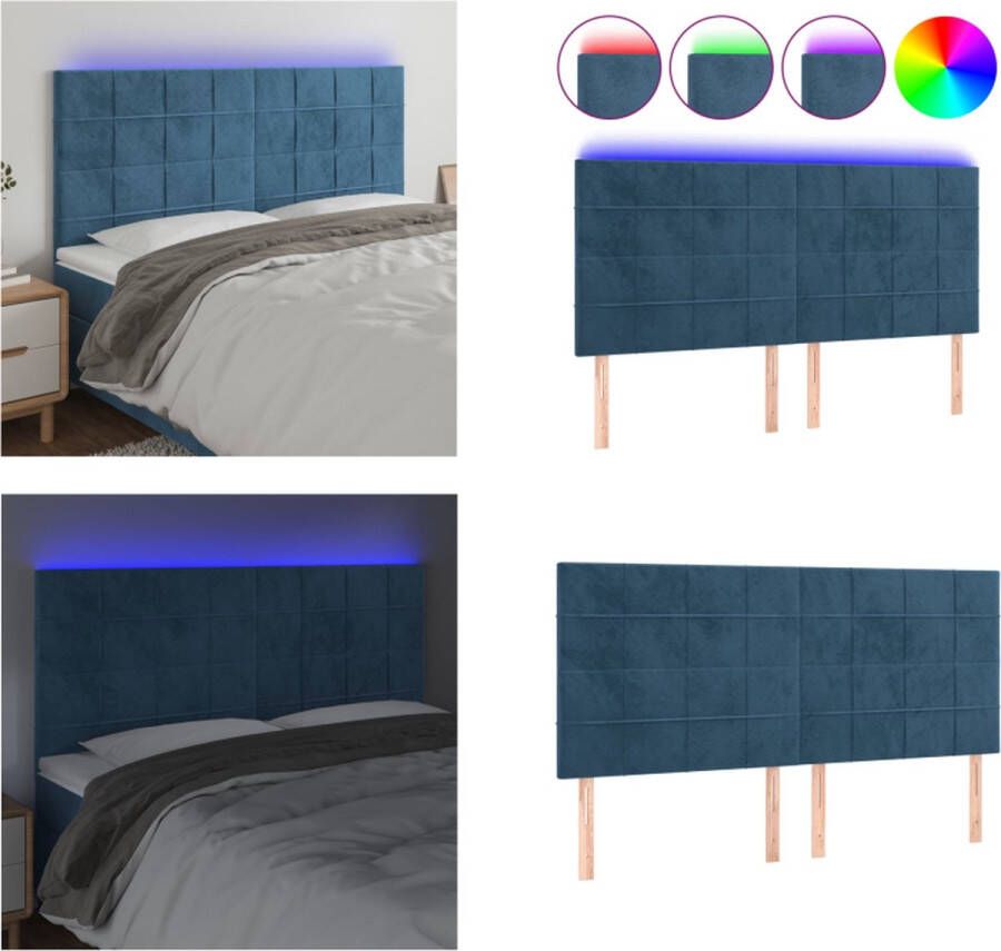 VidaXL Hoofdbord LED 180x5x118 128 cm fluweel donkerblauw Hoofdbord Hoofdborden Hoofdeinde Houten Hoofdbord