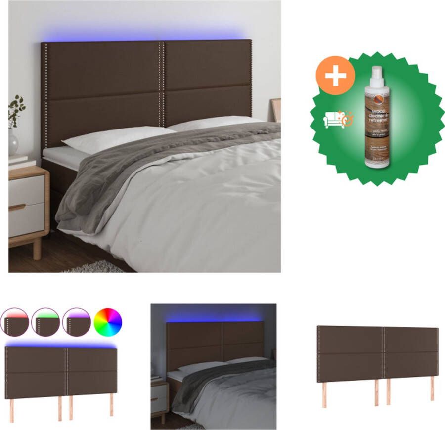 vidaXL Hoofdbord LED 180x5x118 128 cm kunstleer bruin Bedonderdeel Inclusief Houtreiniger en verfrisser