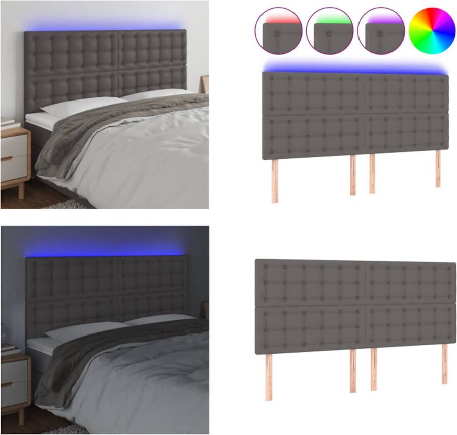 VidaXL Hoofdbord LED 180x5x118 128 cm kunstleer grijs Hoofdbord Hoofdborden Hoofdeinde Houten Hoofdbord