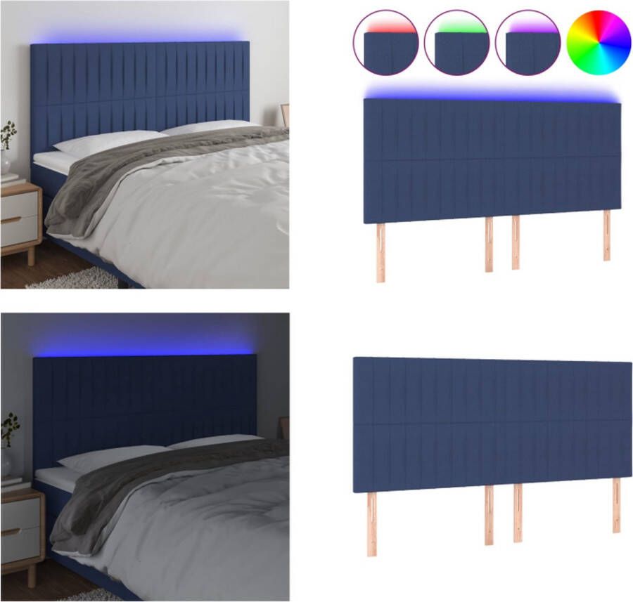 VidaXL Hoofdbord LED 180x5x118 128 cm stof blauw Hoofdbord Hoofdborden Hoofdeinde Houten Hoofdbord