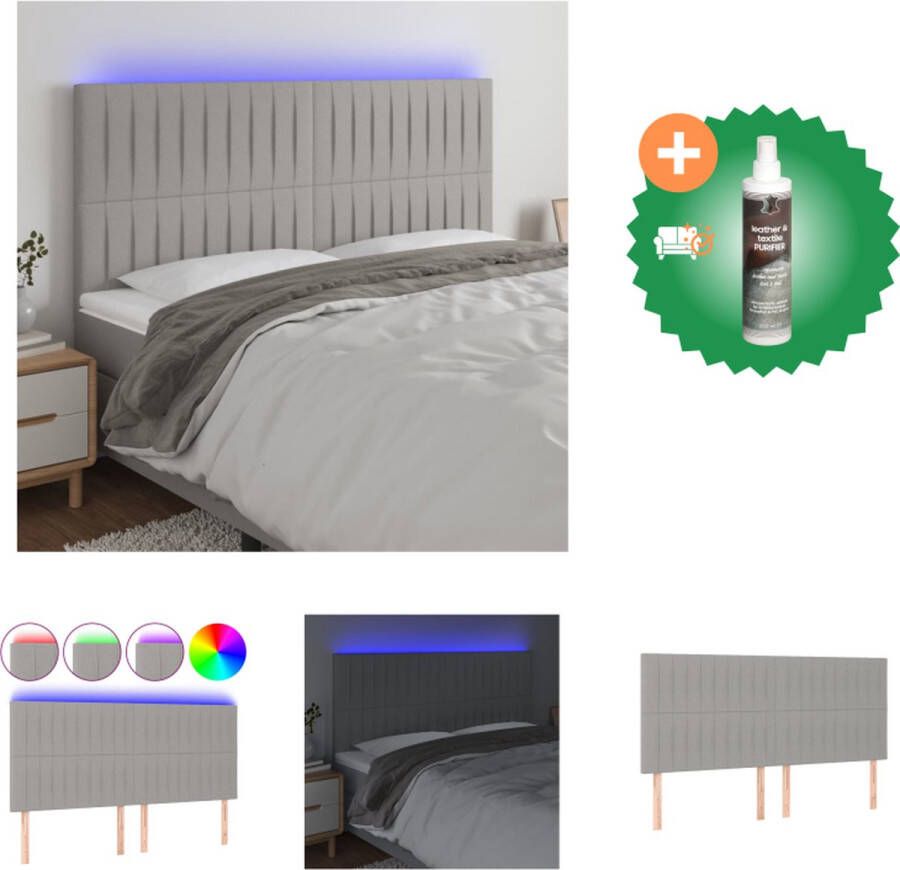 VidaXL Hoofdbord LED 180x5x118 128 cm stof lichtgrijs Bedonderdeel Inclusief Reiniger