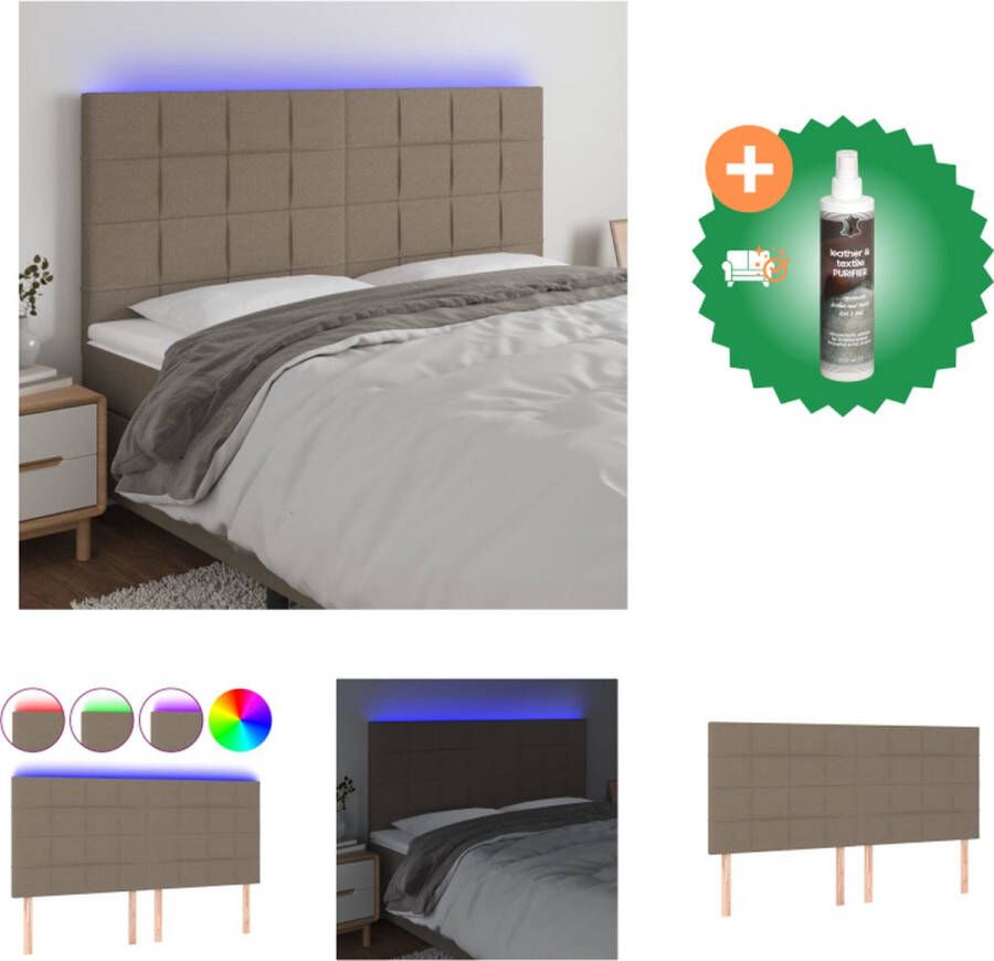 VidaXL Hoofdbord LED 180x5x118 128 cm stof taupe Bedonderdeel Inclusief Reiniger
