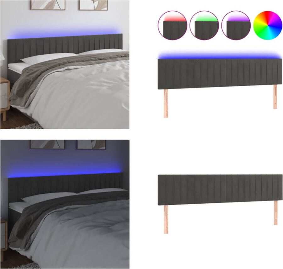 VidaXL Hoofdbord LED 180x5x78 88 cm fluweel donkergrijs Hoofdbord Hoofdborden Hoofdeinde Houten Hoofdbord