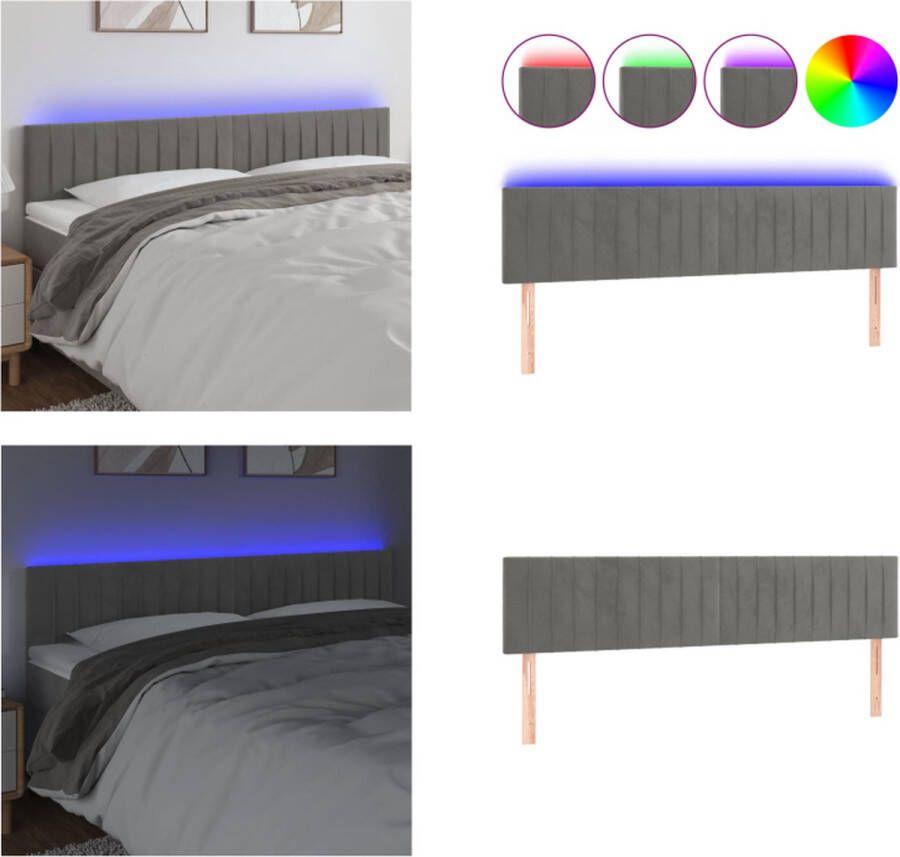 VidaXL Hoofdbord LED 180x5x78 88 cm fluweel lichtgrijs Hoofdbord Hoofdborden Hoofdeinde Houten Hoofdbord - Foto 2