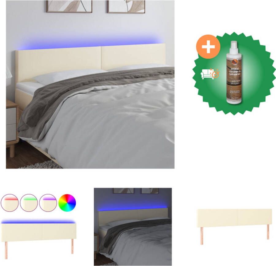 VidaXL Hoofdbord LED 180x5x78 88 cm kunstleer crèmekleurig Bedonderdeel Inclusief Houtreiniger en verfrisser