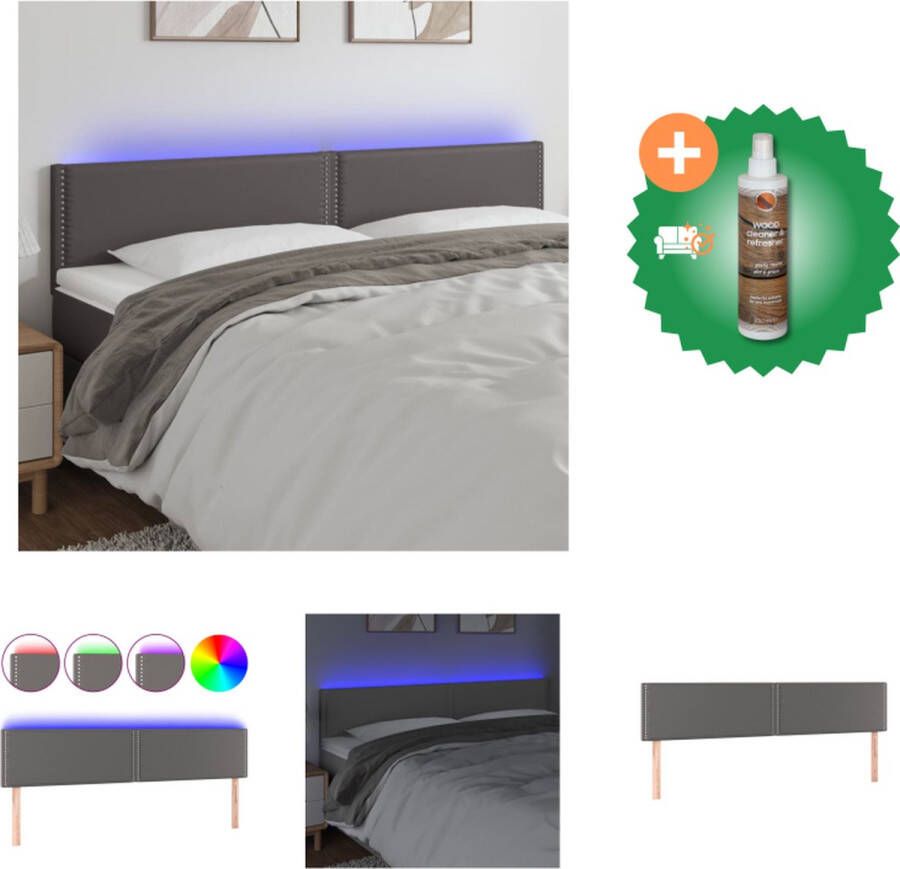 VidaXL Hoofdbord LED 180x5x78 88 cm kunstleer grijs Bedonderdeel Inclusief Houtreiniger en verfrisser