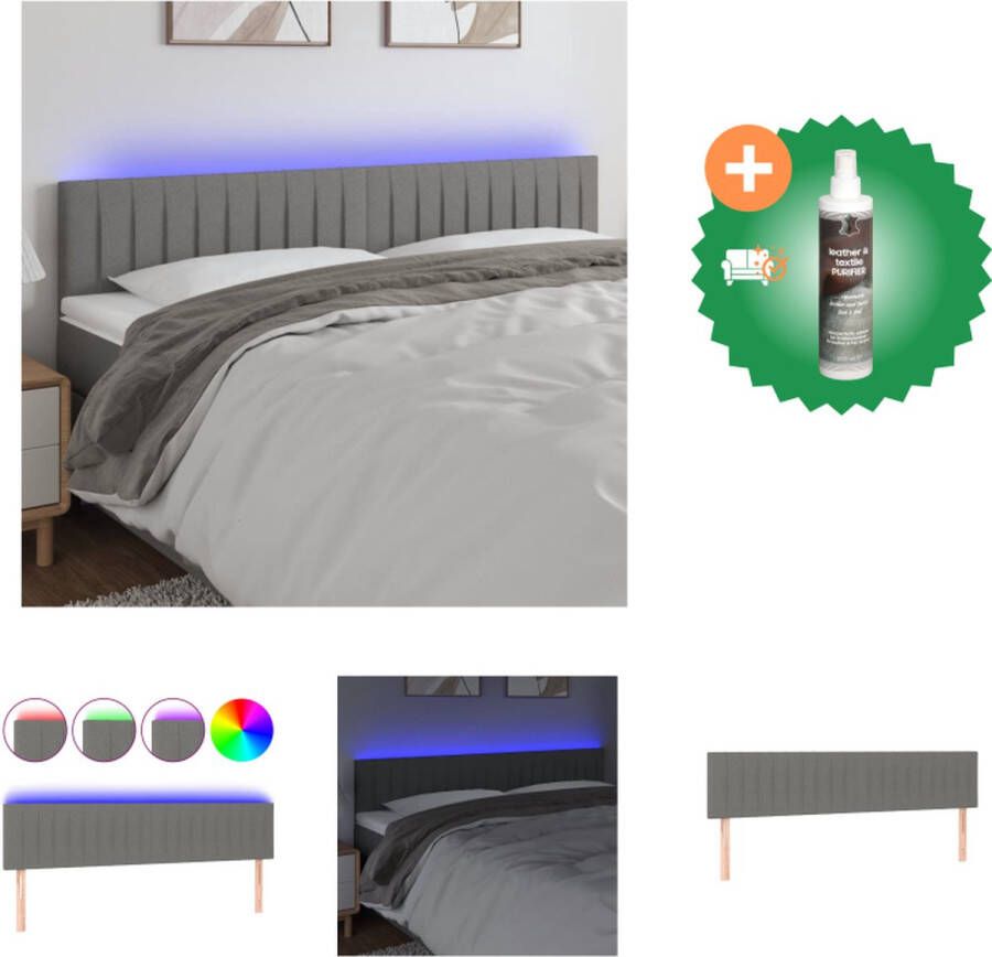 VidaXL Hoofdbord LED 180x5x78 88 cm stof donkergrijs Bedonderdeel Inclusief Reiniger