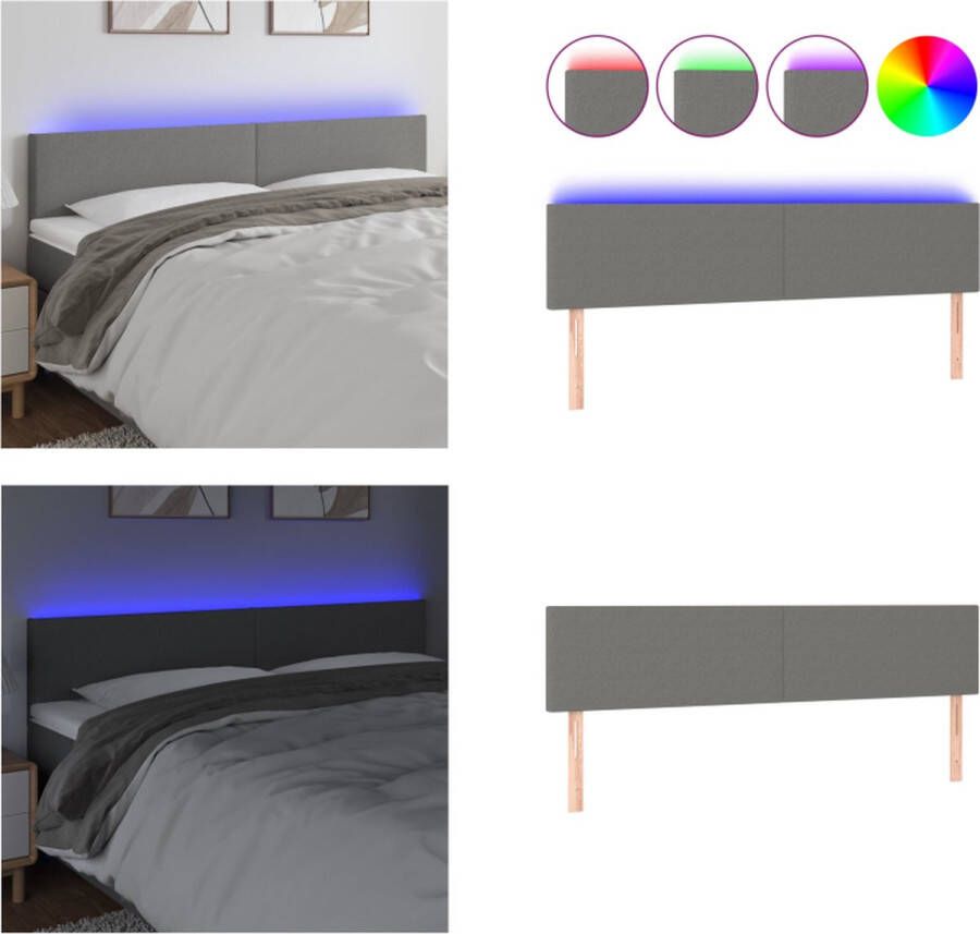 VidaXL Hoofdbord LED 180x5x78 88 cm stof donkergrijs Hoofdbord Hoofdborden Hoofdeinde Houten Hoofdbord - Foto 2