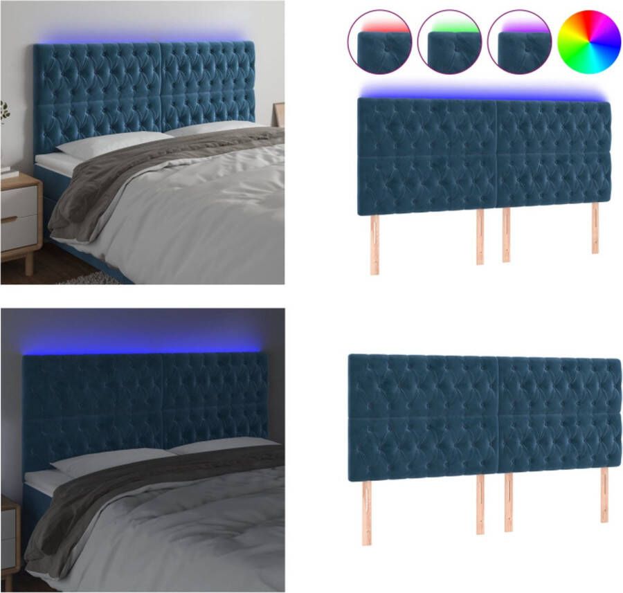 VidaXL Hoofdbord LED 180x7x118 128 cm fluweel donkerblauw Hoofdbord Hoofdborden Hoofdeinde Houten Hoofdbord - Foto 2