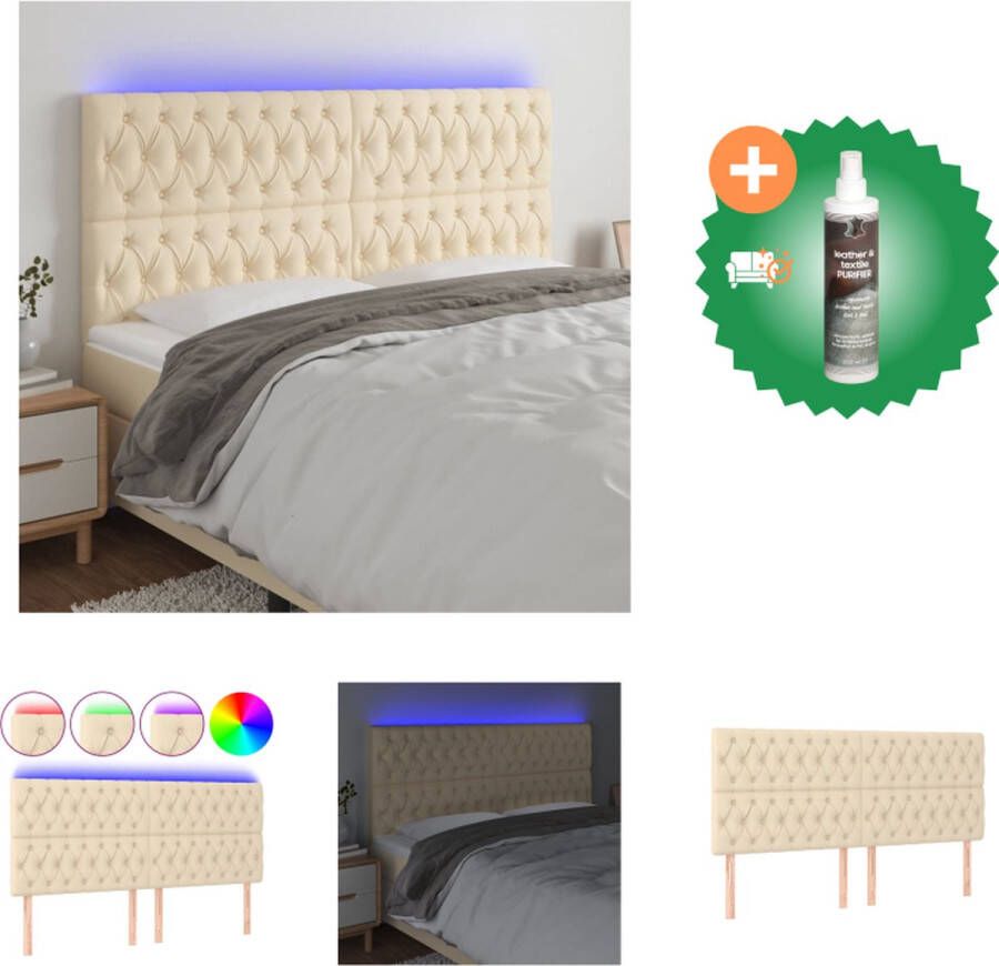 VidaXL Hoofdbord LED 180x7x118 128 cm stof crèmekleurig Bedonderdeel Inclusief Reiniger