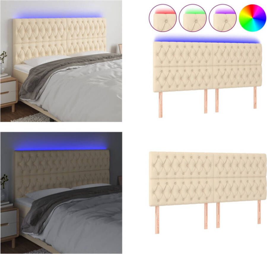 VidaXL Hoofdbord LED 180x7x118 128 cm stof crèmekleurig Hoofdbord Hoofdborden Hoofdeinde Houten Hoofdbord