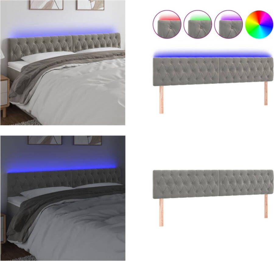 VidaXL Hoofdbord LED 180x7x78 88 cm fluweel lichtgrijs Hoofdbord Hoofdborden Hoofdeinde Houten Hoofdbord - Foto 2