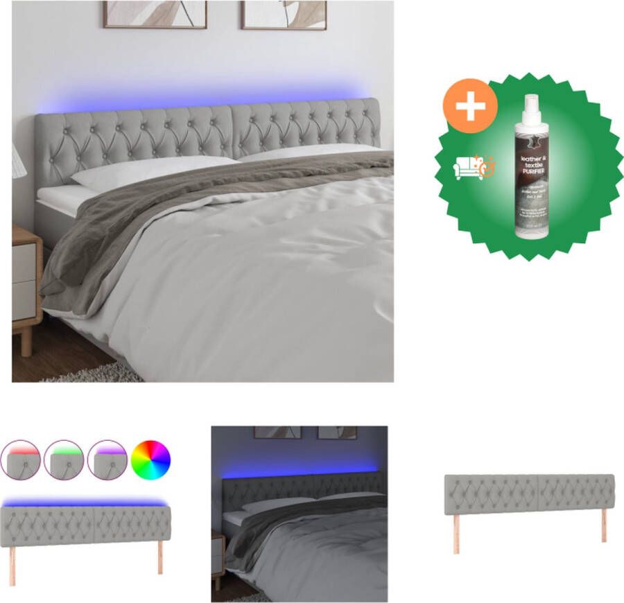 VidaXL Hoofdbord LED 180x7x78 88 cm stof lichtgrijs Bedonderdeel Inclusief Reiniger