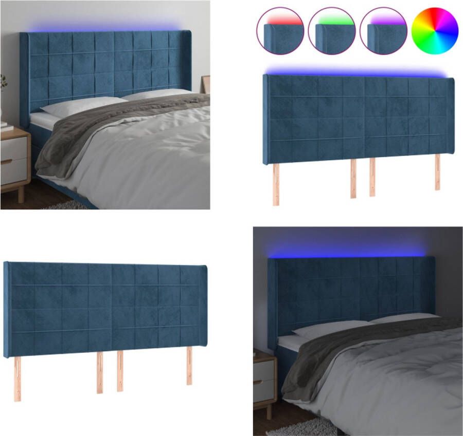 VidaXL Hoofdbord LED 183x16x118 128 cm fluweel donkerblauw Hoofdbord Hoofdborden Hoofdeinde Houten Hoofdbord - Foto 2