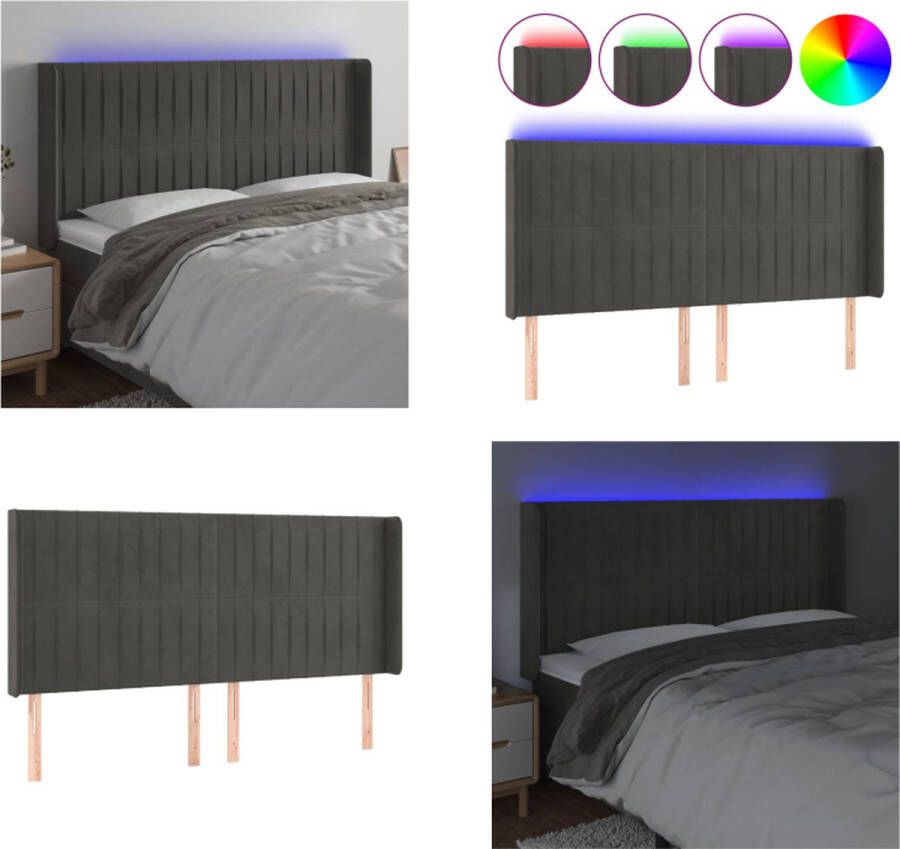 VidaXL Hoofdbord LED 183x16x118 128 cm fluweel donkergrijs Hoofdbord Hoofdborden Hoofdeinde Houten Hoofdbord