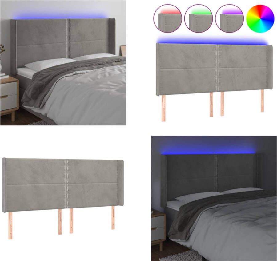 VidaXL Hoofdbord LED 183x16x118 128 cm fluweel lichtgrijs Hoofdbord Hoofdborden Hoofdeinde Houten Hoofdbord